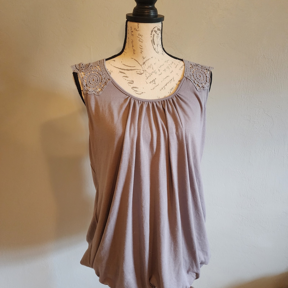 Lane Bryant Grey Lace Detail Tank Top